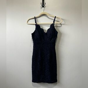 Junior Navy Lace Overlay Spaghetti Strap Dress 1